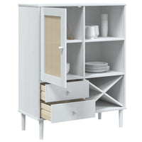 Thumbnail for Highboard SENJA Rattan-Optik Weiß 90x40x112 cm Kiefernholz