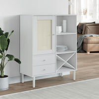 Thumbnail for Highboard SENJA Rattan-Optik Weiß 90x40x112 cm Kiefernholz