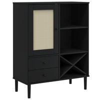 Thumbnail for Highboard SENJA Rattan-Optik Schwarz 90x40x112 cm Kiefernholz