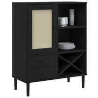 Thumbnail for Highboard SENJA Rattan-Optik Schwarz 90x40x112 cm Kiefernholz