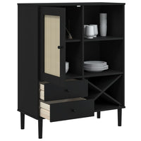 Thumbnail for Highboard SENJA Rattan-Optik Schwarz 90x40x112 cm Kiefernholz