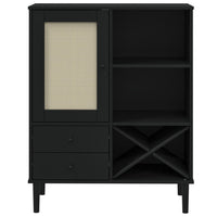 Thumbnail for Highboard SENJA Rattan-Optik Schwarz 90x40x112 cm Kiefernholz