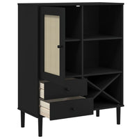 Thumbnail for Highboard SENJA Rattan-Optik Schwarz 90x40x112 cm Kiefernholz