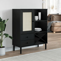 Thumbnail for Highboard SENJA Rattan-Optik Schwarz 90x40x112 cm Kiefernholz