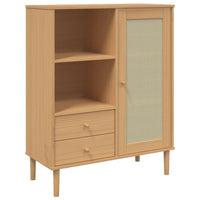 Thumbnail for Highboard SENJA Rattan-Optik Braun 90x40x112 cm Kiefernholz