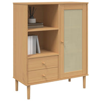 Thumbnail for Highboard SENJA Rattan-Optik Braun 90x40x112 cm Kiefernholz