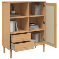 Thumbnail for Highboard SENJA Rattan-Optik Braun 90x40x112 cm Kiefernholz