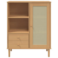 Thumbnail for Highboard SENJA Rattan-Optik Braun 90x40x112 cm Kiefernholz