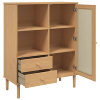Thumbnail for Highboard SENJA Rattan-Optik Braun 90x40x112 cm Kiefernholz