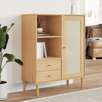 Thumbnail for Highboard SENJA Rattan-Optik Braun 90x40x112 cm Kiefernholz