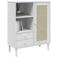 Thumbnail for Highboard SENJA Rattan-Optik Weiß 90x40x112 cm Kiefernholz