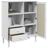 Thumbnail for Highboard SENJA Rattan-Optik Weiß 90x40x112 cm Kiefernholz