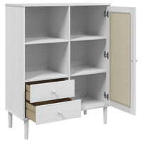 Thumbnail for Highboard SENJA Rattan-Optik Weiß 90x40x112 cm Kiefernholz