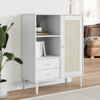 Thumbnail for Highboard SENJA Rattan-Optik Weiß 90x40x112 cm Kiefernholz