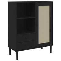 Thumbnail for Highboard SENJA Rattan-Optik Schwarz 90x40x112 cm Kiefernholz