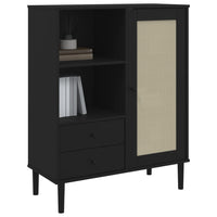 Thumbnail for Highboard SENJA Rattan-Optik Schwarz 90x40x112 cm Kiefernholz