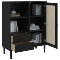 Thumbnail for Highboard SENJA Rattan-Optik Schwarz 90x40x112 cm Kiefernholz
