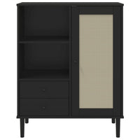 Thumbnail for Highboard SENJA Rattan-Optik Schwarz 90x40x112 cm Kiefernholz