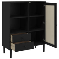 Thumbnail for Highboard SENJA Rattan-Optik Schwarz 90x40x112 cm Kiefernholz