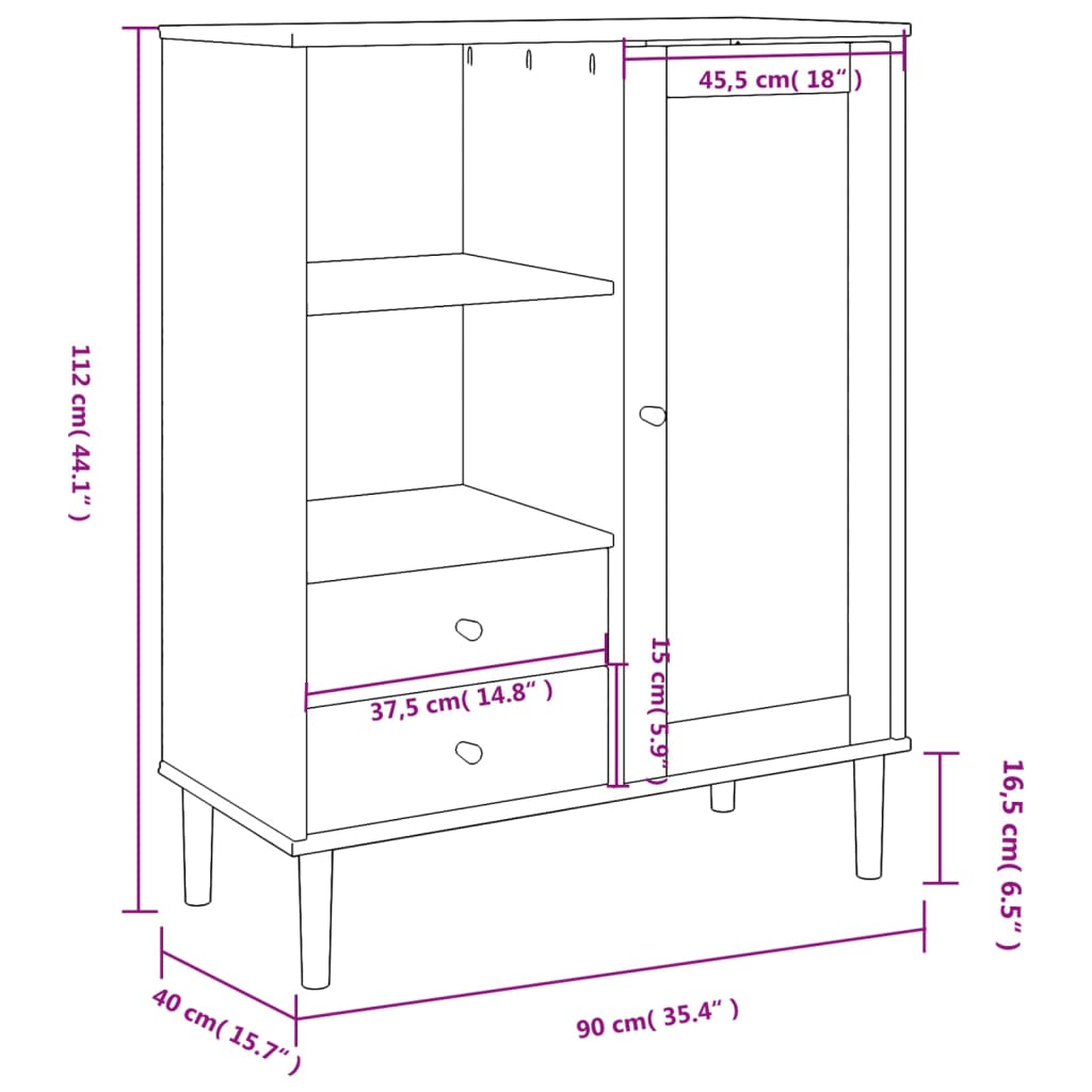 Highboard SENJA Rattan-Optik Schwarz 90x40x112 cm Kiefernholz