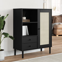 Thumbnail for Highboard SENJA Rattan-Optik Schwarz 90x40x112 cm Kiefernholz