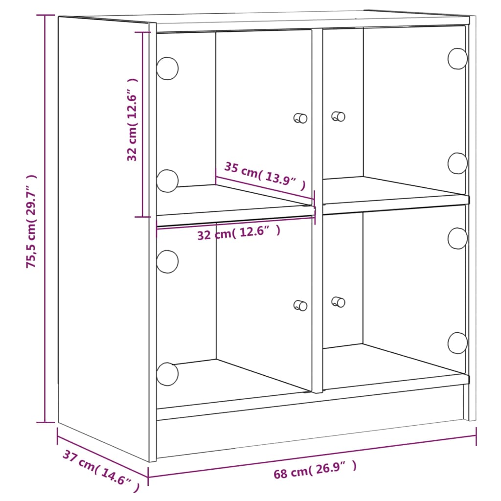 Beistellschrank mit Glastüren Betongrau 68x37x75,5 cm