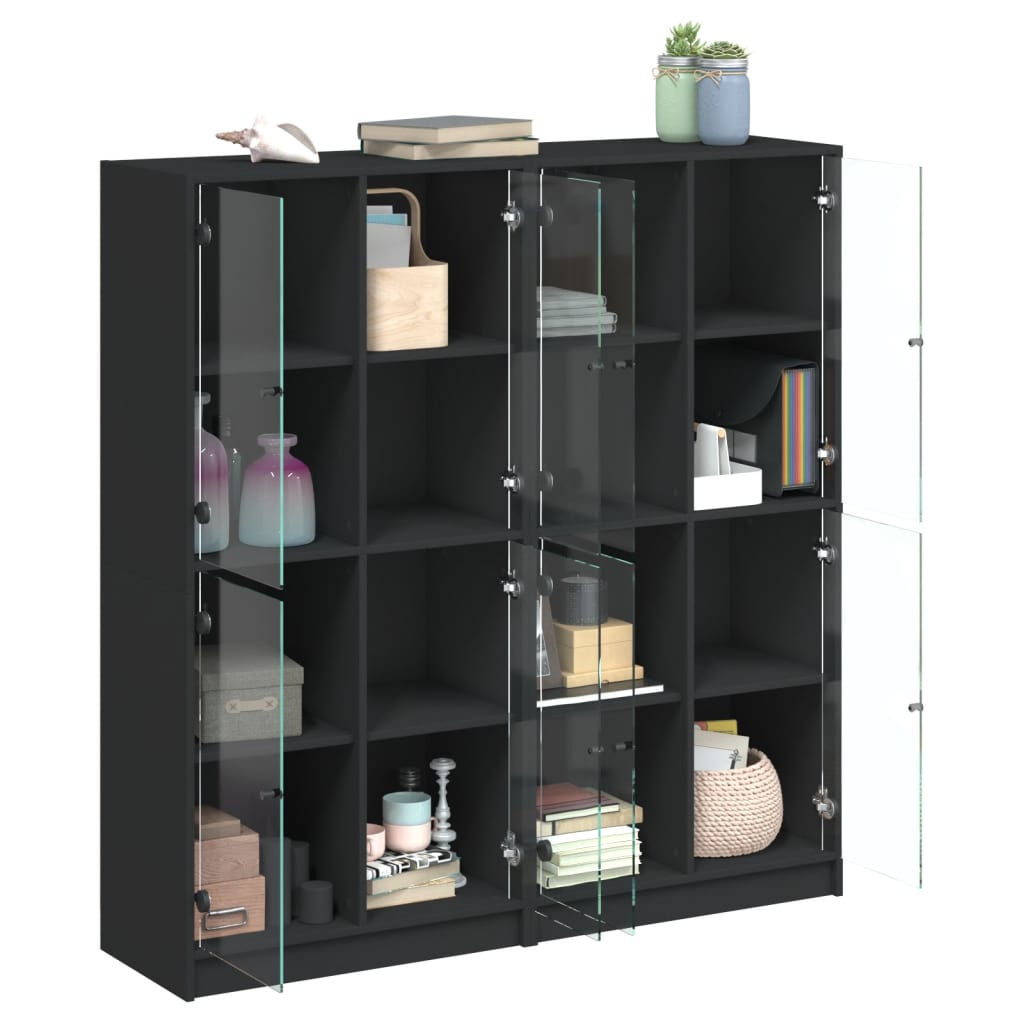 Bücherschrank mit Türen Schwarz 136x37x142 cm Holzwerkstoff