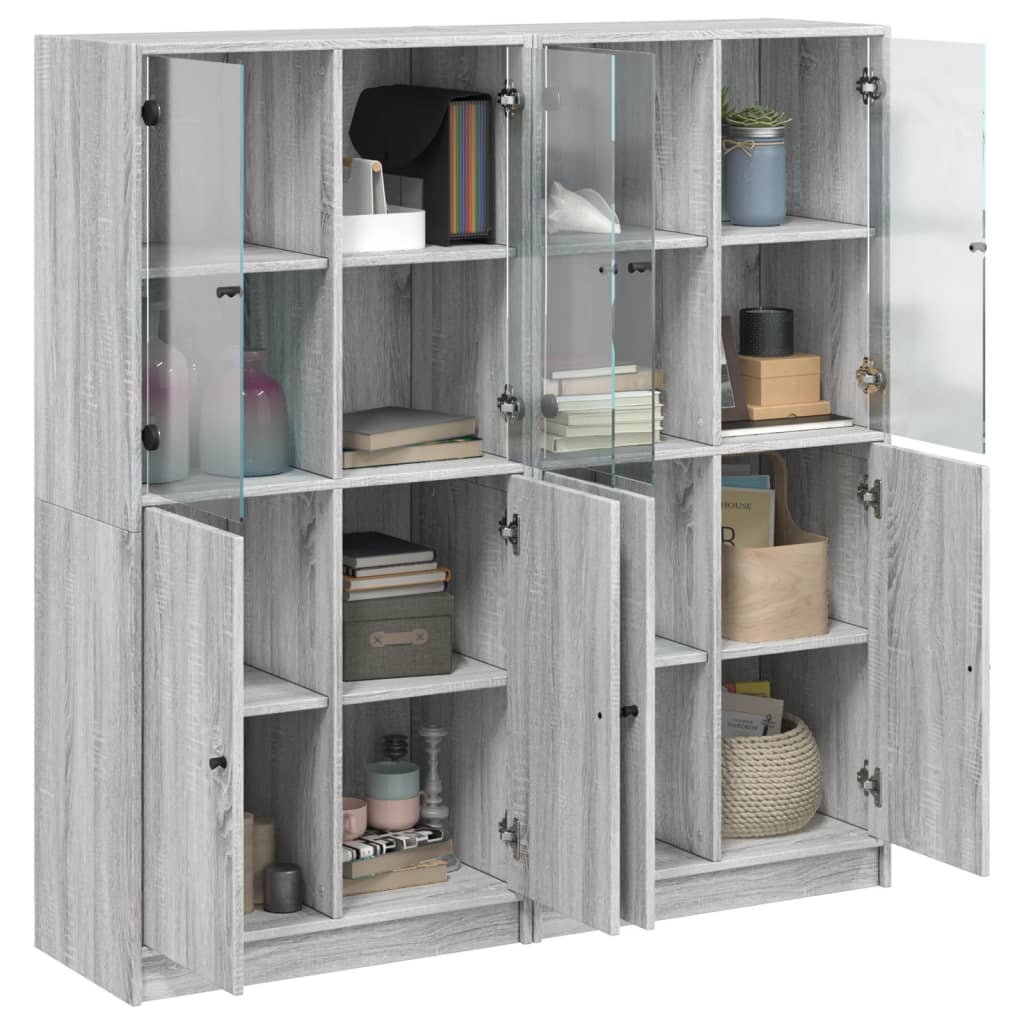 Bücherschrank mit Türen Grau Sonoma 136x37x142 cm Holzwerkstoff