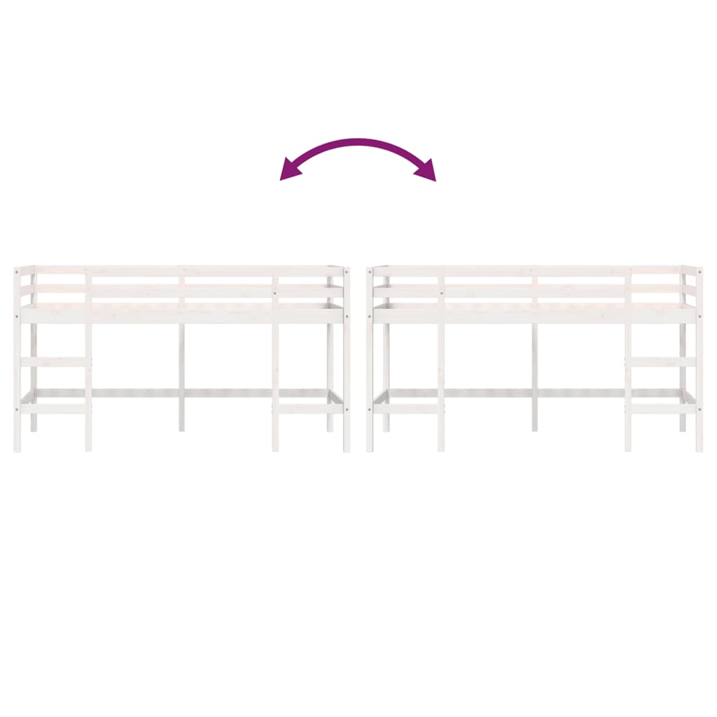 Kinderhochbett mit Leiter Weiß 90x200 cm Massivholz Kiefer