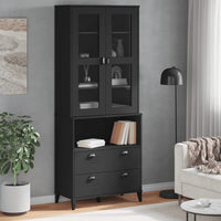 Thumbnail for Highboard VIKEN Schwarz 80x40x200 cm Massivholz Kiefer