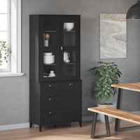 Thumbnail for Highboard VIKEN Schwarz 80x40x190 cm Massivholz Kiefer