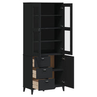 Thumbnail for Highboard VIKEN Schwarz 80x40x190 cm Massivholz Kiefer