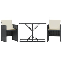 Thumbnail for 3-tlg. Bistro-Set mit Kissen Schwarz Poly Rattan
