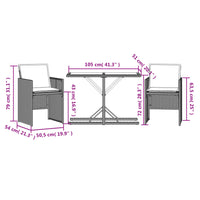 Thumbnail for 3-tlg. Bistro-Set mit Kissen Schwarz Poly Rattan