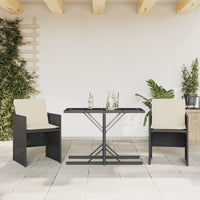 Thumbnail for 3-tlg. Bistro-Set mit Kissen Schwarz Poly Rattan