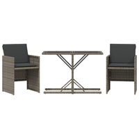 Thumbnail for 3-tlg. Bistro-Set mit Kissen Grau Poly Rattan