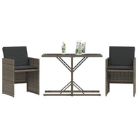 Thumbnail for 3-tlg. Bistro-Set mit Kissen Grau Poly Rattan