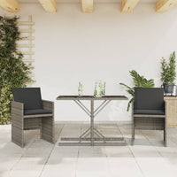 Thumbnail for 3-tlg. Bistro-Set mit Kissen Grau Poly Rattan