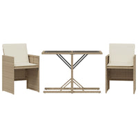Thumbnail for 3-tlg. Bistro-Set mit Kissen Beige Poly Rattan