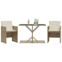 Thumbnail for 3-tlg. Bistro-Set mit Kissen Beige Poly Rattan