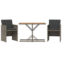 Thumbnail for 3-tlg. Bistro-Set mit Kissen Grau Poly Rattan