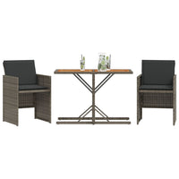 Thumbnail for 3-tlg. Bistro-Set mit Kissen Grau Poly Rattan