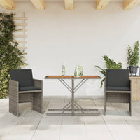 Thumbnail for 3-tlg. Bistro-Set mit Kissen Grau Poly Rattan