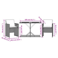 Thumbnail for 3-tlg. Bistro-Set mit Kissen Schwarz Poly Rattan