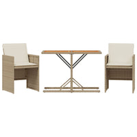 Thumbnail for 3-tlg. Bistro-Set mit Kissen Beige Poly Rattan