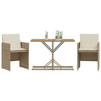 Thumbnail for 3-tlg. Bistro-Set mit Kissen Beige Poly Rattan