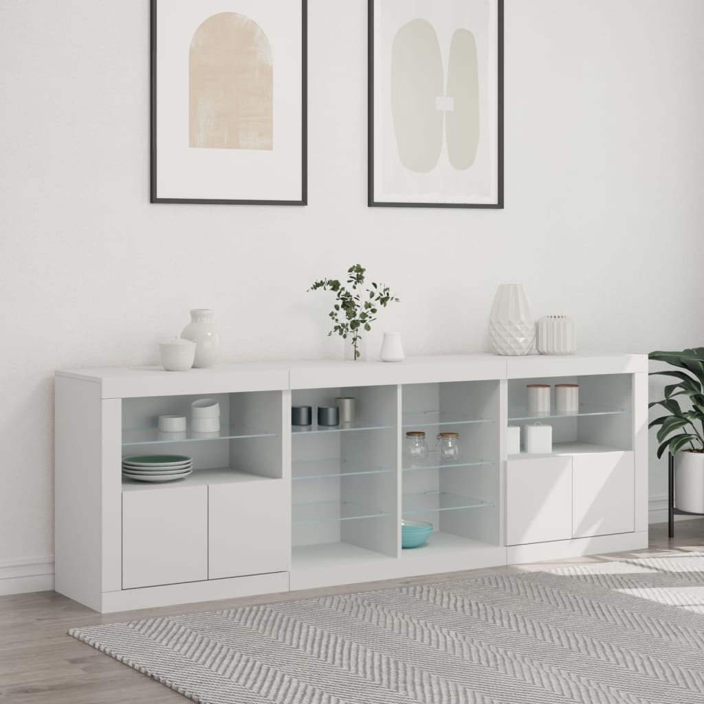 Sideboard mit LED-Leuchten Weiß 202x37x67 cm