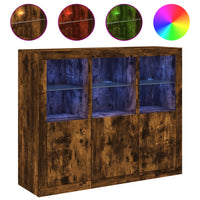 Thumbnail for Sideboards mit LED-Leuchten 3 Stk. Räuchereiche Holzwerkstoff