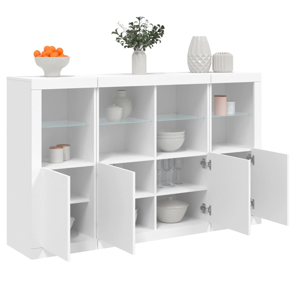 Sideboards mit LED-Leuchten 3 Stk. Weiß Holzwerkstoff