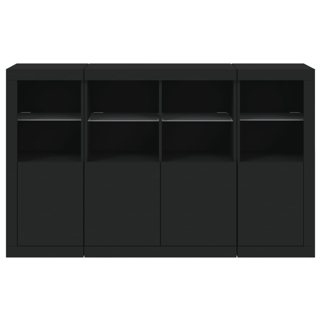 Sideboards mit LED-Leuchten 3 Stk. Schwarz Holzwerkstoff